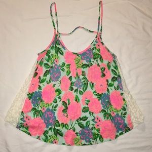 Rue21 Flowing tank with floral and lace details